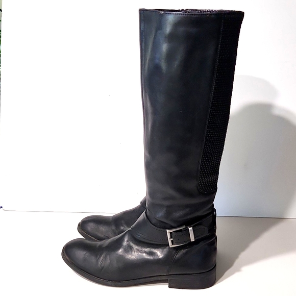 Clarks Pita Dakota Black Leather Riding Moto Buckle Zip Tall Boots Size 9.5 - Picture 5 of 13